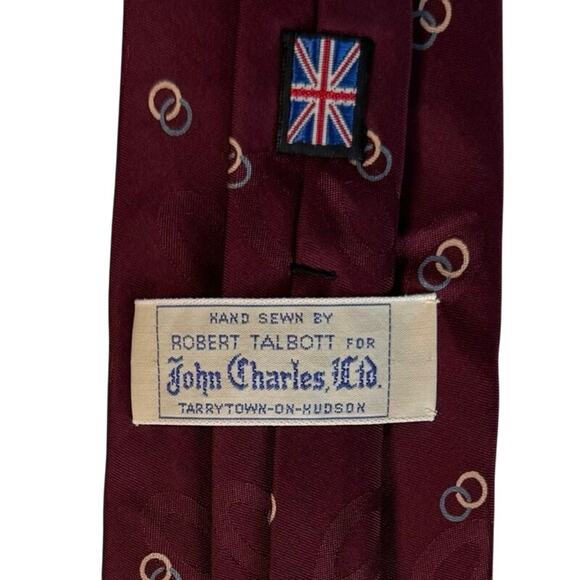 Robert Talbott Men’s Silk Tie Burgundy Handblock Print Sewn Made in USA England - Picture 1 of 8